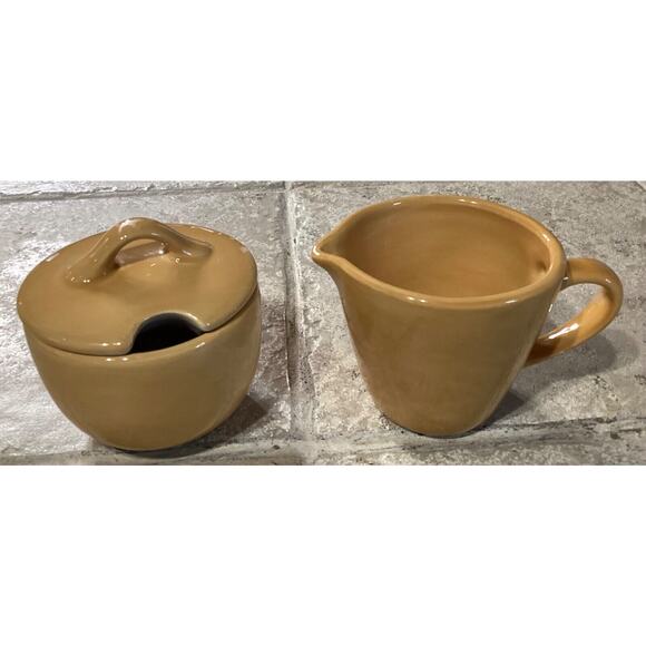 Pottery Barn Sausalito Amber Creamer & Sugar Bowl With Lid ~ No Spoon - Picture 2 of 9
